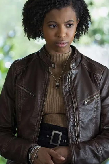 13 Reasons Why Grace Saif Brown Leather Jacket