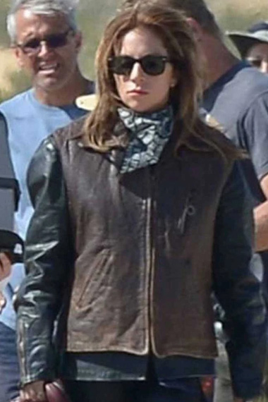 A Star is Born Ally Lady Gaga Biker Brown Bomber Leather Vest