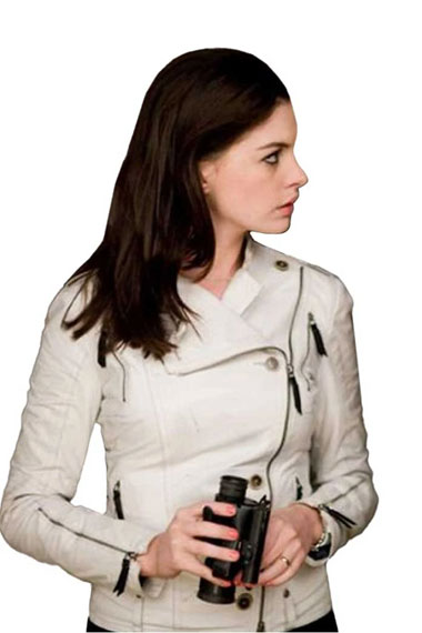 Agent 99 Get Smart Anne Hathaway Biker White Leather Jacket