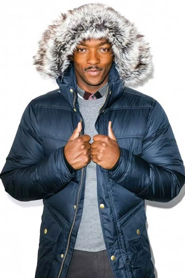 Anthony Mackie Blue Parachute Quilted Puffer Shearling Parka