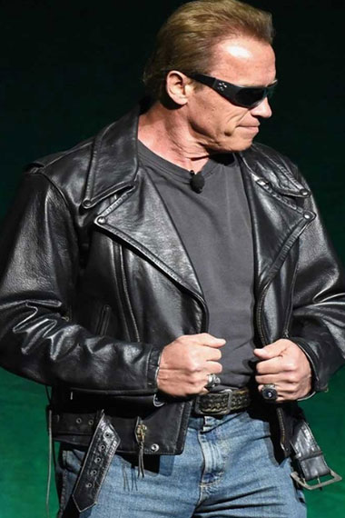 Arnold Schwarzenegger Brando Mens Moto Black Leather Jacket