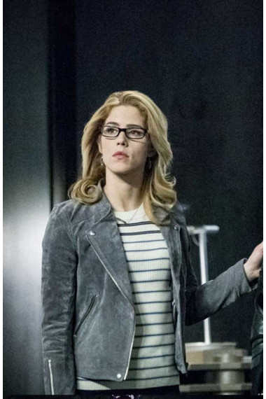 Felicity Smoak Arrow Series Emily Bett Rickards Grey Jacket