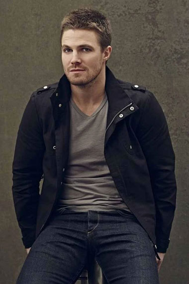 Stephen Amell Arrow TV Show Oliver Queen Black Leather Jacket