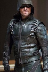 Oliver Queen Arrow Stephen Amell Green Leather Hooded Jacket