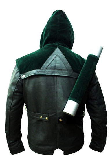 Stephen Amell Arrow Oliver Queen Hooded Green Leather Jacket