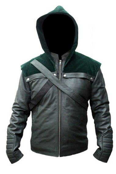 Stephen Amell Arrow Oliver Queen Hooded Green Leather Jacket