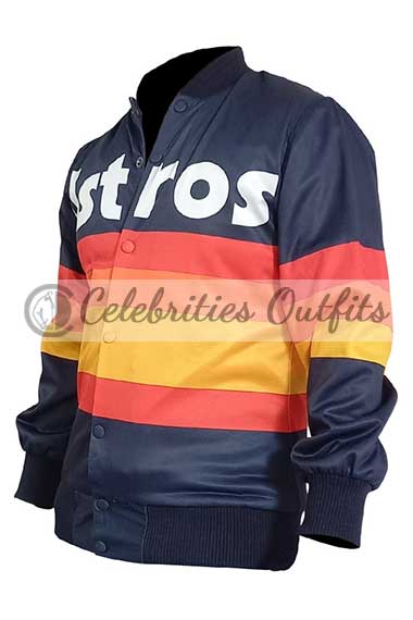 Kate Upton Houston Astros Rainbow Stripe Blue Varsity Jacket