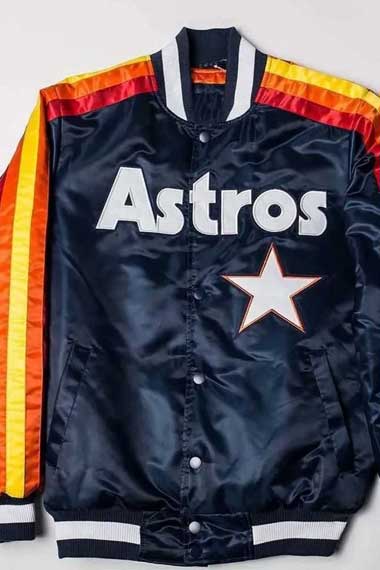 Houston Astros Baseball Team Blue Satin Bomber Varsity Jacket