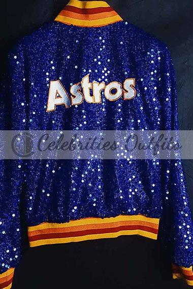Houston Astros Sparkle Blue Sequin Bomber Varsity Jacket