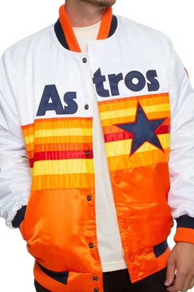 Houston Astros Letterman Bomber Orange Stripes Varsity Jacket