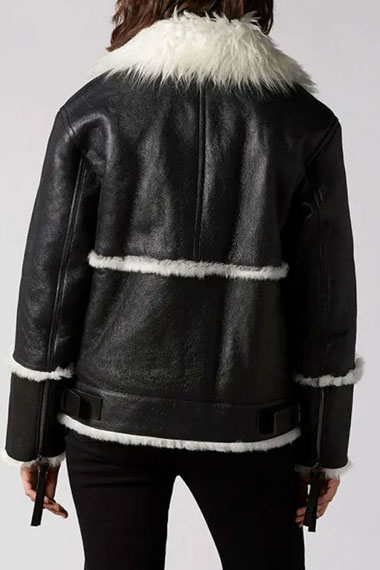 Womens Aviator Casual Bomber Black Leather Fur Lined Jacket