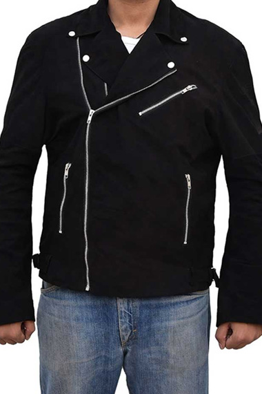 Jon Hamm Buddy Baby Driver Mens Black Suede Leather Jacket