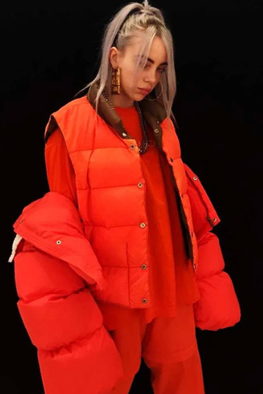 Billie Eilish Womens Orange Parachute Quilted Puffer Vest