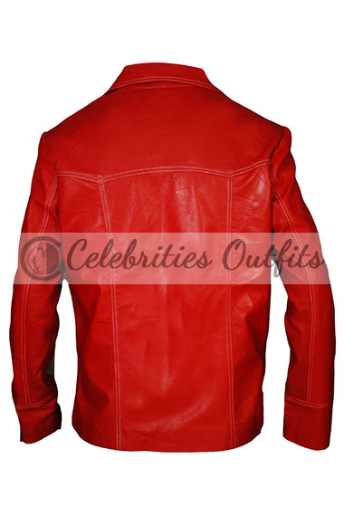 Brad Pitt Fight Club Tyler Durden Red Leather Trench Jacket