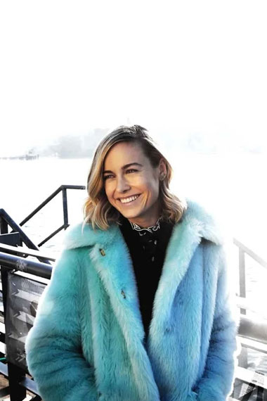 Winters Brie Larson Womens Casual Light Blue Fur Trench Coat