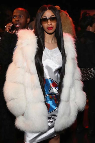 Cardi B Gypsy Sport Casual Womens White Fur Quilted Coat