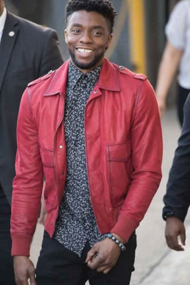 Chadwick Boseman Red Real Leather Jacket