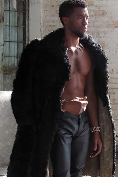 Chadwick Boseman Fur Long Trench Coat