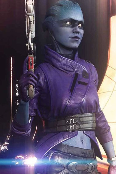 Mass Effect Pelessaria BSayle Purple Cosplay Leather Jacket