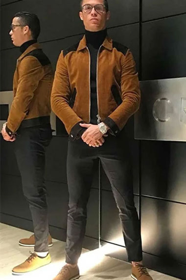 Mens Cristiano Ronaldo Casual Brown Suede Leather Jacket