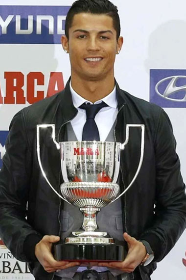 Cristiano Ronaldo Pichichi Award Mens Black Leather Jacket