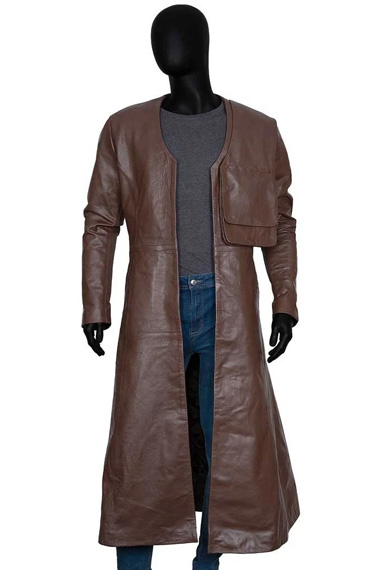 Gustaf Skarsgard Merlin Cursed TV Series Brown Leather Coat