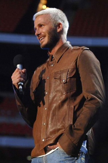 Pop Concert David Beckham Mens Casual Brown Leather Jacket