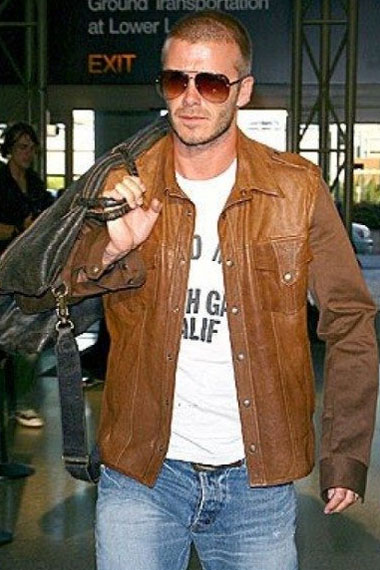 Pop Concert David Beckham Mens Casual Brown Leather Jacket