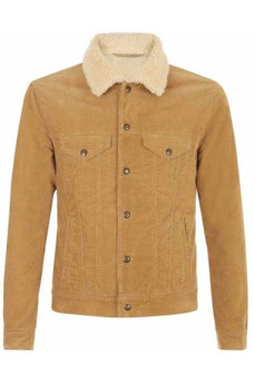 Mens David Beckham Casual Beige Corduroy Shearling Jacket