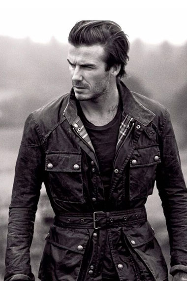 Mens David Beckham Casual Biker Black Leather Belted Jacket