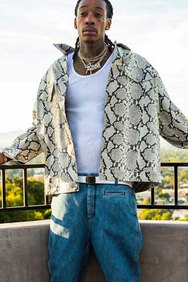 Mens Wiz Khalifa Casual Snake Print White Leather Jacket