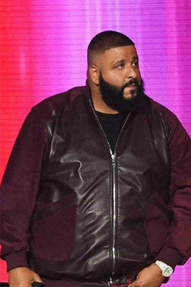 American Music Awards DJ Khaled Bomber Burgundy Leather Jacket