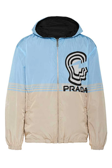 DJ Khaled Prada Head-Logo Beige Blue Bomber Windbreaker Jacket