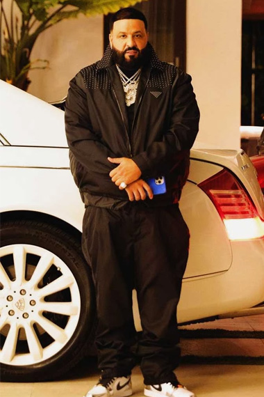 Mens DJ Khaled Casual Bomber Black Nylon Studded Jacket