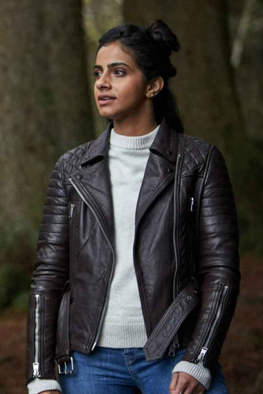 Mandip Gill Doctor Who Yasmin Khan Black Leather Jacket