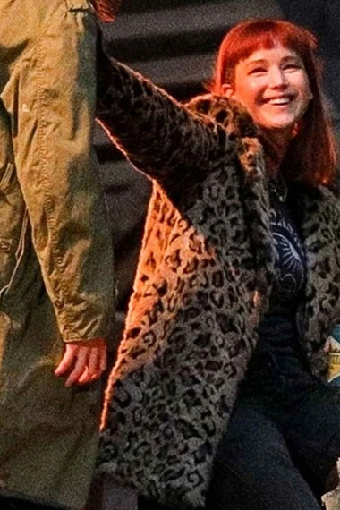 Kate Dibiasky Dont Look Up Jennifer Lawrence Cheetah Wool Coat