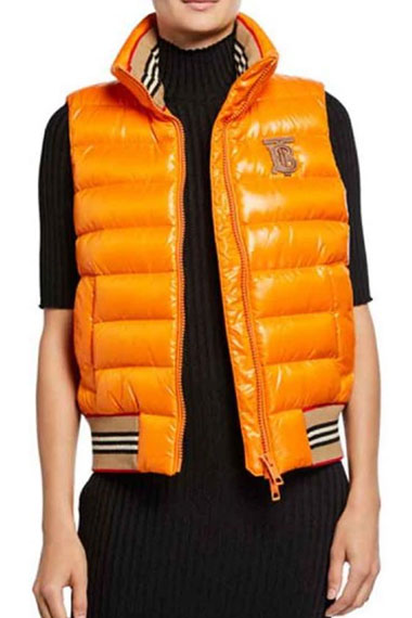 Elizabeth Gillies Dynasty Fallon Carrington Orange Puffer Vest