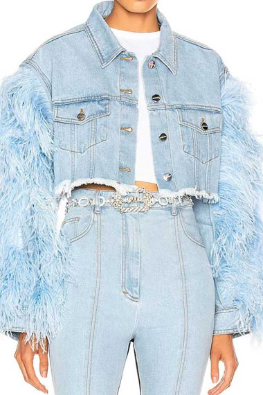 Vanessa Deveraux Dynasty Jade Payton Blue Denim Fur Jacket