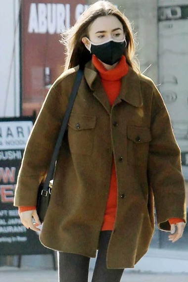 Lily Collins Emily Cooper Emily In Paris Brown Wool Jacket