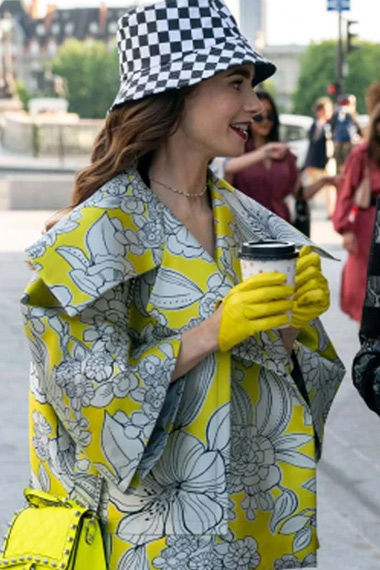 Lily Collins Emily Cooper Emily In Paris Yellow Floral Jacket