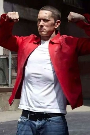 Casual Eminem Marshall Mathers Mens Bomber Red Leather Jacket