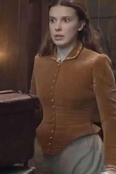 Enola Holmes Millie Bobby Womens Royal Brown Velvet Jacket