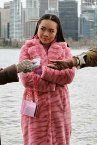 Rebecca Li Fakes TV Series Jennifer Tong Pink Fur Trench Coat