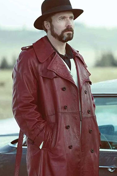 Gale Kitchen Fargo Brad Mann Maroon Leather Trench Coat