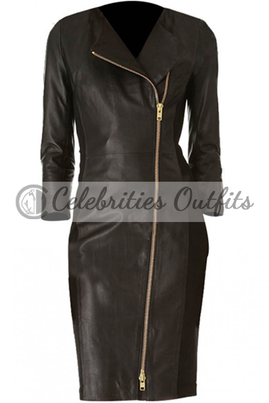 Ashley Roberts Black Trench Leather Coat