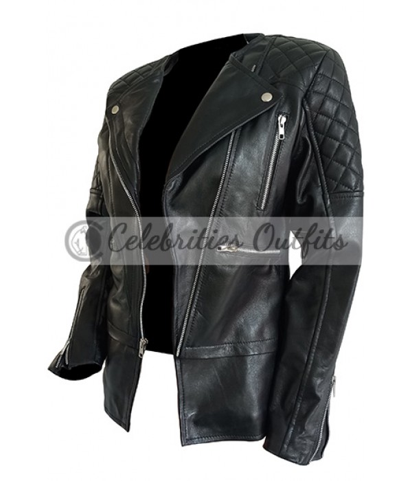 Kristen Stewart Quilted Black Biker Leather Jacket