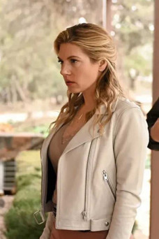 Jenny Hoyt Big Sky Katheryn Winnick White Biker Leather Jacket