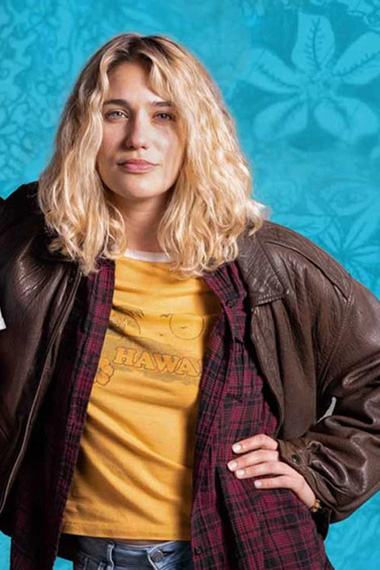 Cindy Lola Kirke Broken Diamonds Bomber Brown Leather Jacket