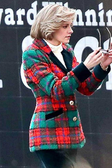 Diana Spencer Kristen Stewart Checked Plaid Wool Trench Coat