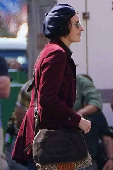 Phoebe Waller Bridge Indiana Jones Helena Maroon Velvet Coat